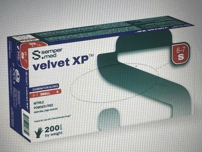 Sempermed Velvet XP Nitrile Exam Gloves Small. 200 box, Case Of 2000