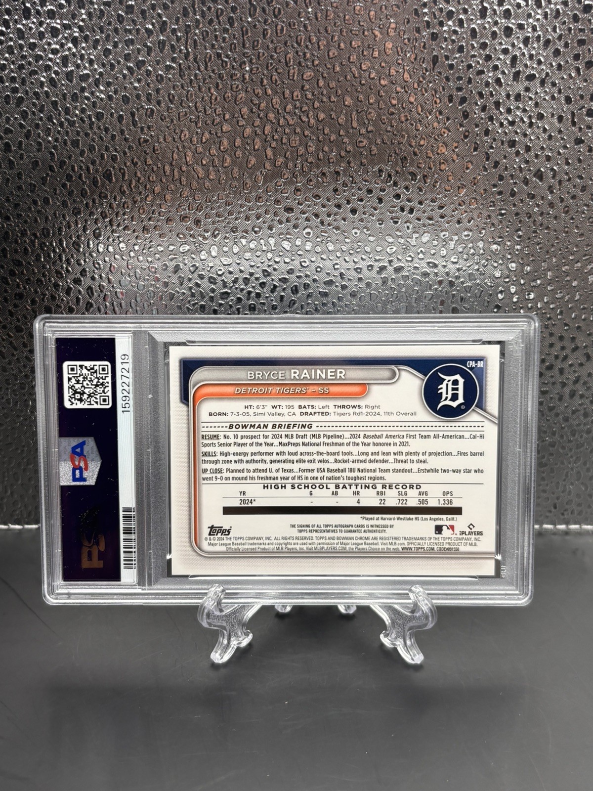 2024 Bowman Draft Chrome Bryce Rainer 1st Auto PSA 8 view 2