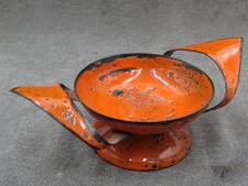 VINTAGE ORANGE LAVA METAL ENAMEL HANDLED BOWL