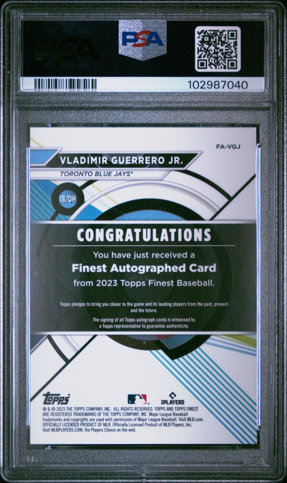 PSA 9 Vladimir Guerrero Jr 2023 Finest AUTO #VGJ Gold Mini-Diamond Refractor /10 view 2