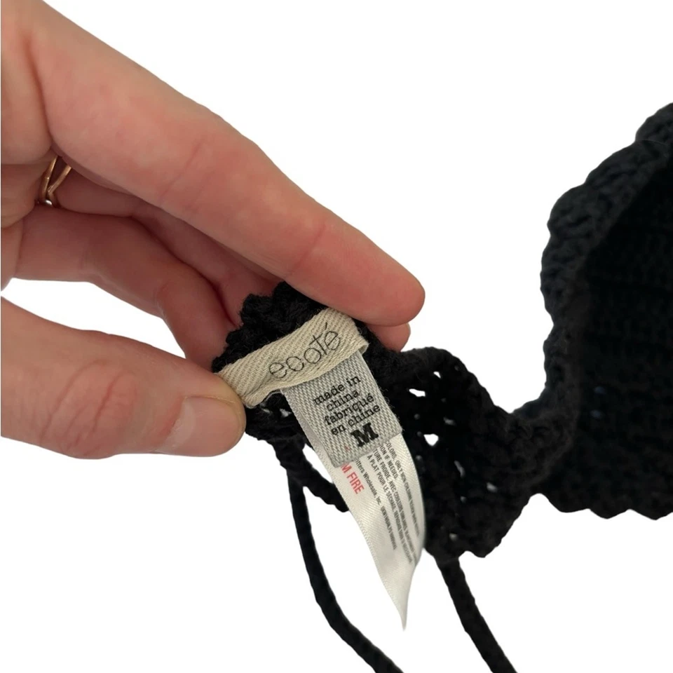 Black Crochet Whimsigoth Hippie Festival Knit Halter Neck Crop Bra Top - Size M - Image 3 of 4