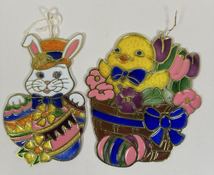 VTG 1980's Easter Window Decoration Crystalline Plastic Stained Glass Look Bunny