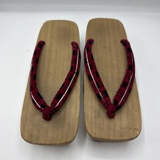 Vintage Traditional Japanese Brown Wood Geta Sandals with Red Velvet Straps