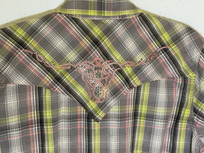 Wrangler Rock 47 Pearl Snap Shirt Wmns XL Pearl Buttons Beaded Embroidery