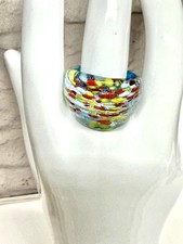Murano Glass Ring Blue Yellow Red Size 7