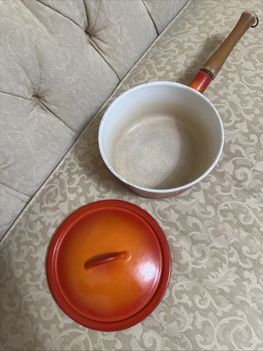 Cacerola y tapa Descoware Bélgica esmalte naranja llama hierro fundido 7" - Imagen 2 de 7