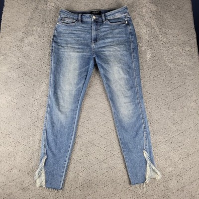 Judy Blue Jeans Womens 13/31 Blue Skinny Fit Fringe Hem High Rise Stretch Denim