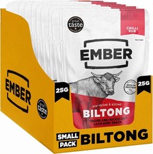 Ember Beef Biltong Chilli 250g - High Protein Meat Jerky Snack - Ready to Eat, 