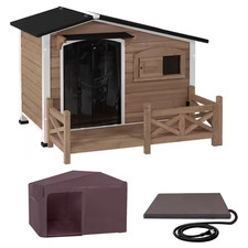 44.6 In. L Outdoor Heated Dog House, Large Dog House with Waterproof Roof and Me