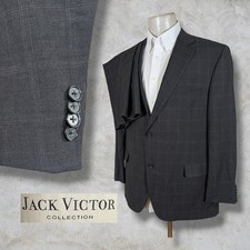 Jack Victor 2 Piece Suit Mens 46R Pants 40x30 Dark Gray Super 100s Wool Check