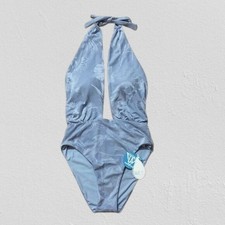 WET Women's Floral Halter Style One-piece Swimsuit GRAYISH BLUE MSRP 208 Size M