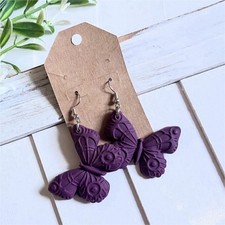 Handcrafted Purple Butterfly Polymer Clay Dangle Earrings for Women