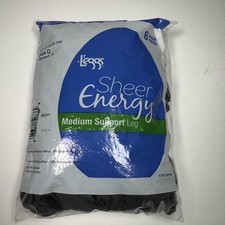 Leggs Sheer Energy Medium Support Pantyhose Control Top Sz Q 6 Pack Off Black 74