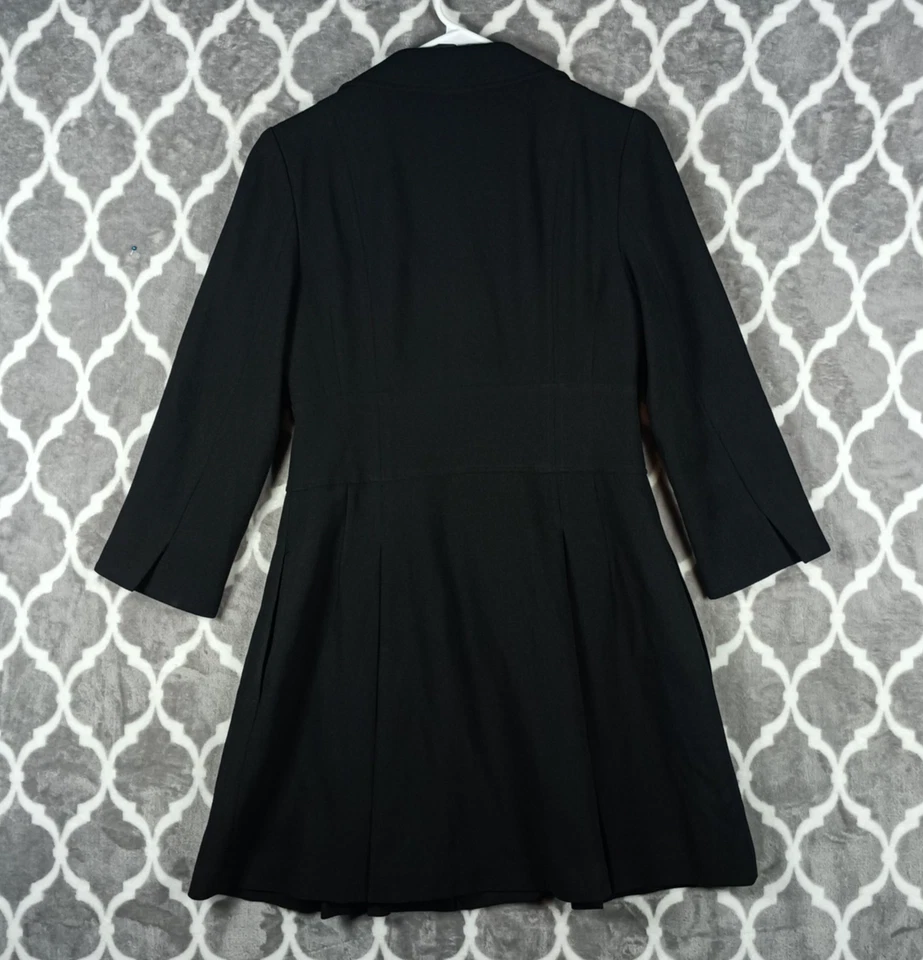 Nanette Lepore Coat Womens 6 Black Long Fit & Flare Double Breasted Made USA - Image 3 of 4