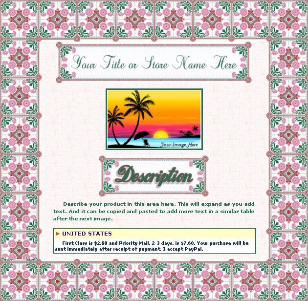 AUCTION TEMPLATE Tiles Border Design Green Pink & Maroon - FREE Email Shipping