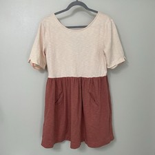 Free People Beach Pink/Red Colorblock V-Neck Back Mini Dress MEDIUM