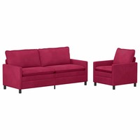 Sofa-Set 2 Sitzer Weinrot Samt Couch Wohnzimmer Garnitur