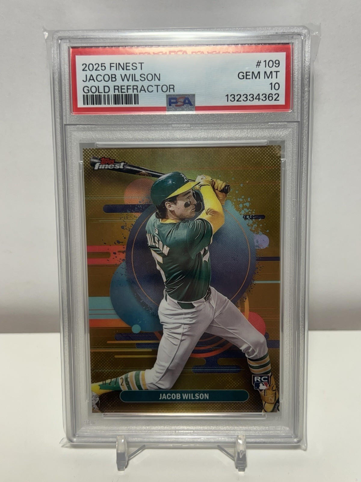 2025 Topps Finest Jacob Wilson RC /25 Gold Refractor Uncommon Psa 10  Athletics