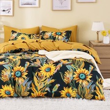 - Boho Comforter Set, Floral Farmhouse Bohemian Chic Style Queen Amber Black