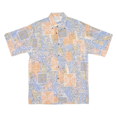 TACOT BLEU Herren Hawaiihemd Blau Verrücktes Muster Größe S