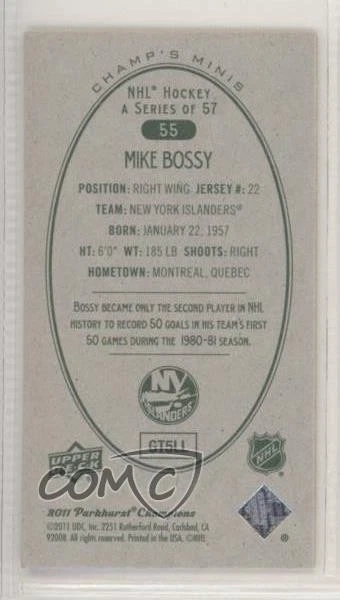 2011 Upper Deck Parkhurst Champions Champ's Minis Green Back Mike Bossy #55 HOF - Image 2 of 2