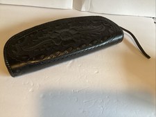 Vintage Black Leather Tooled Purse