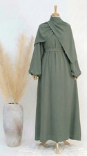 Muslim Women Abaya Dubai Kaftan Causal Loose Long Dress Maxi Robe Headscarf Gown