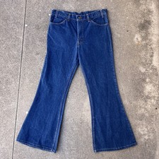 Vintage 1970's 70s Orange Tab Levi's Bell Bottom flares Darkwash Denim Jeans 34"