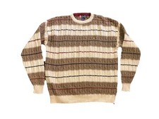 Vintage Chaps Ralph Lauren Sweater Men  s XL Beige Cable Knit Cotton Made In USA