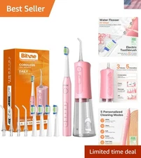 Quartz Pink Cordless Water Dental Flosser with Sonic Electric Toothbrush Combo