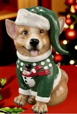 Blue Sky Clayworks Green Sweater Christmas Corgi 21123 NEW Auth Retailer