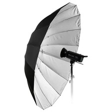 16-Rib, 72" Black and Silver Reflective Parabolic Umbrella with Neutral White...