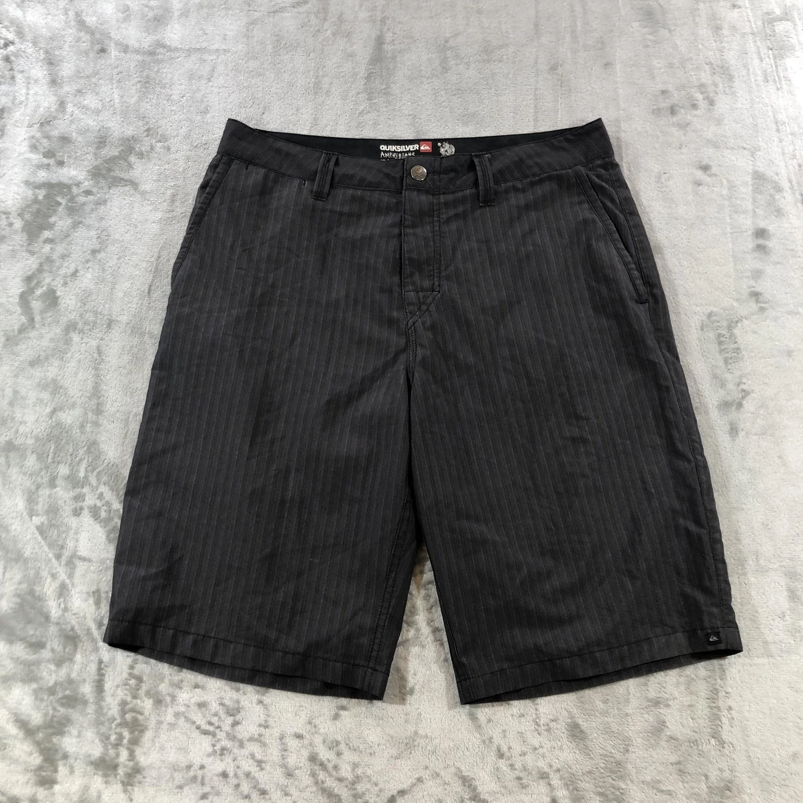 Quiksilver Amphibians Shorts Mens 31 Gray Stripe Chino Hybrid Quick Dry Walk