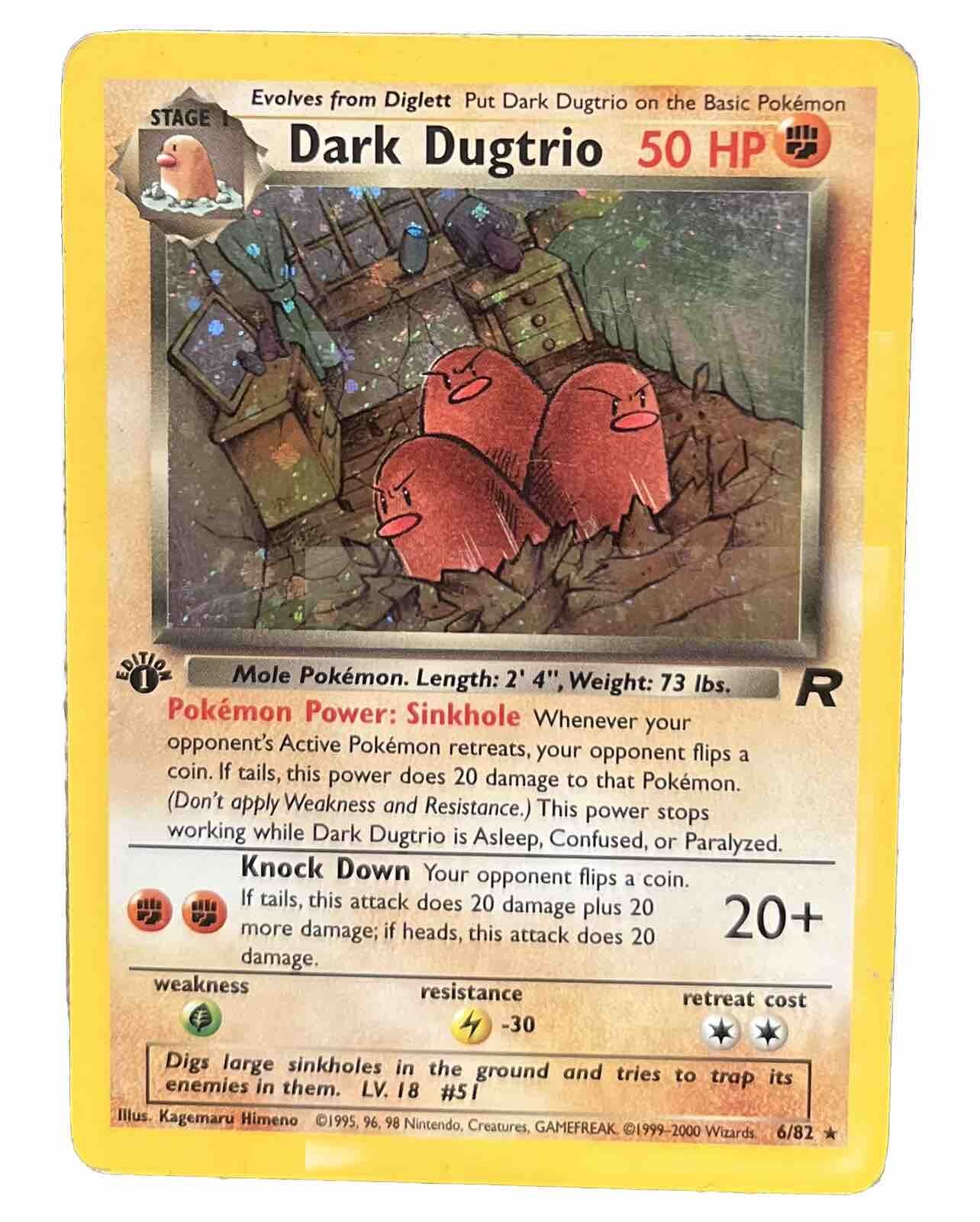 DARK DUGTRIO Pokemon Card - WOTC - 1st Edition - Team Rocket - 6/82 - HOLO - NM