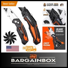 Ergonomic 2-Pack Box Cutter with SK5 Steel Blades - Total 18 Blades Included