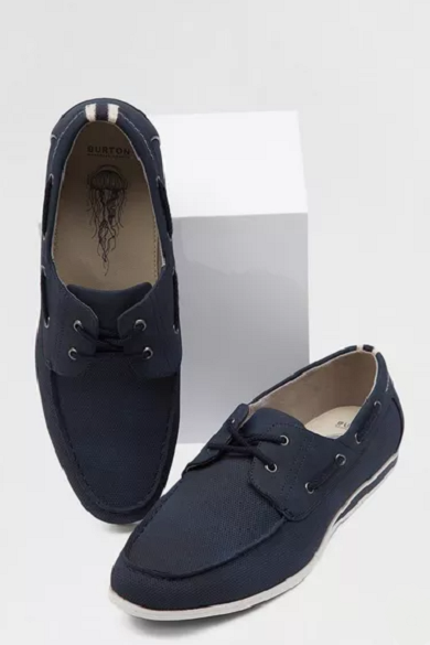 Burton Menswear London Navy Blue Fletch Boat Shoe Textile Upper
