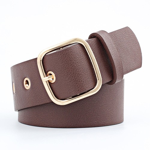 Women Golden Square Pin Buckle Metal Holes Belt Lady Punk Rivet Jeans Waistband - Picture 7 of 8