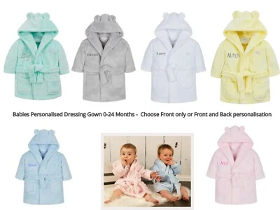 BABY TOWN Kinder Babys Morgenmantel PERSONALISIERT mit STICKEREI rosa grau blau weiß