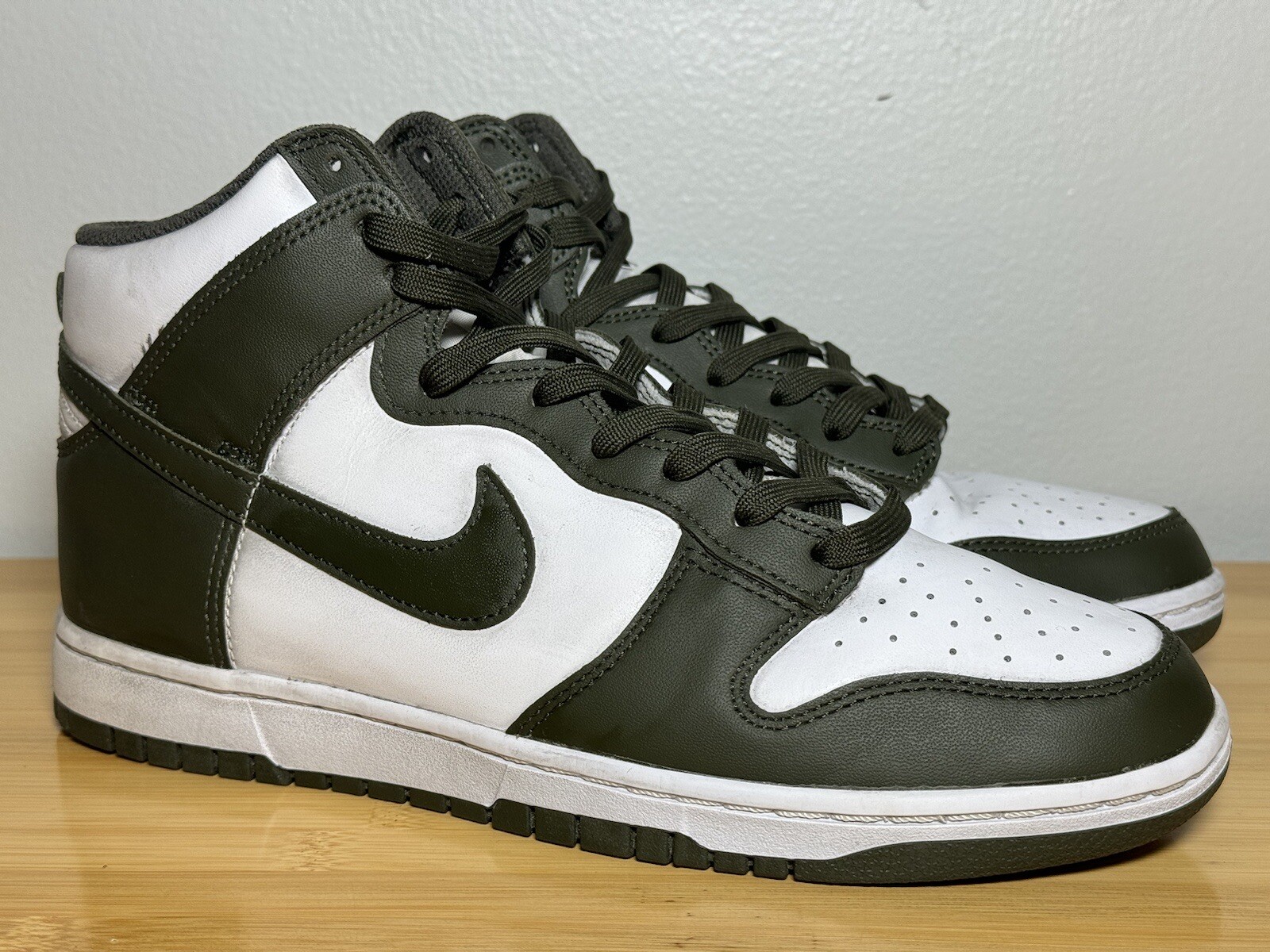 Size 9.5 - Nike Dunk High Khaki Olive Green White Sneakers Retro DD1399-107 Mens