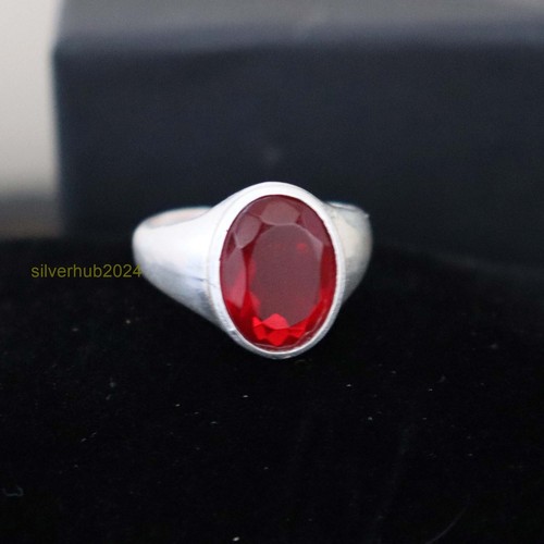 Red Granet Men's Ring 925 Sterling Silver Statement Band Ring All Size SH60 - Picture 2 of 6