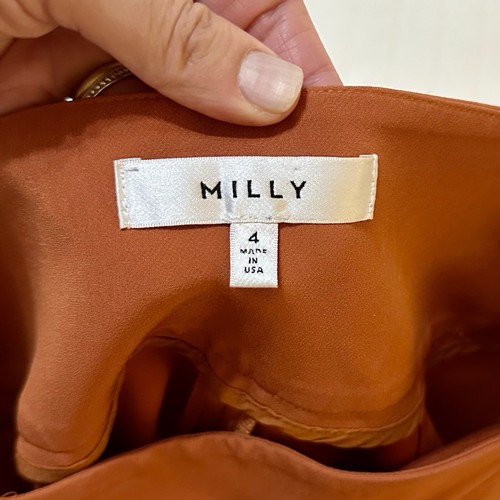 Milly Italian Cady Wide Leg Culotte Pants Pleated Pockets Stretch Flame Orange 4 - Picture 4 of 8