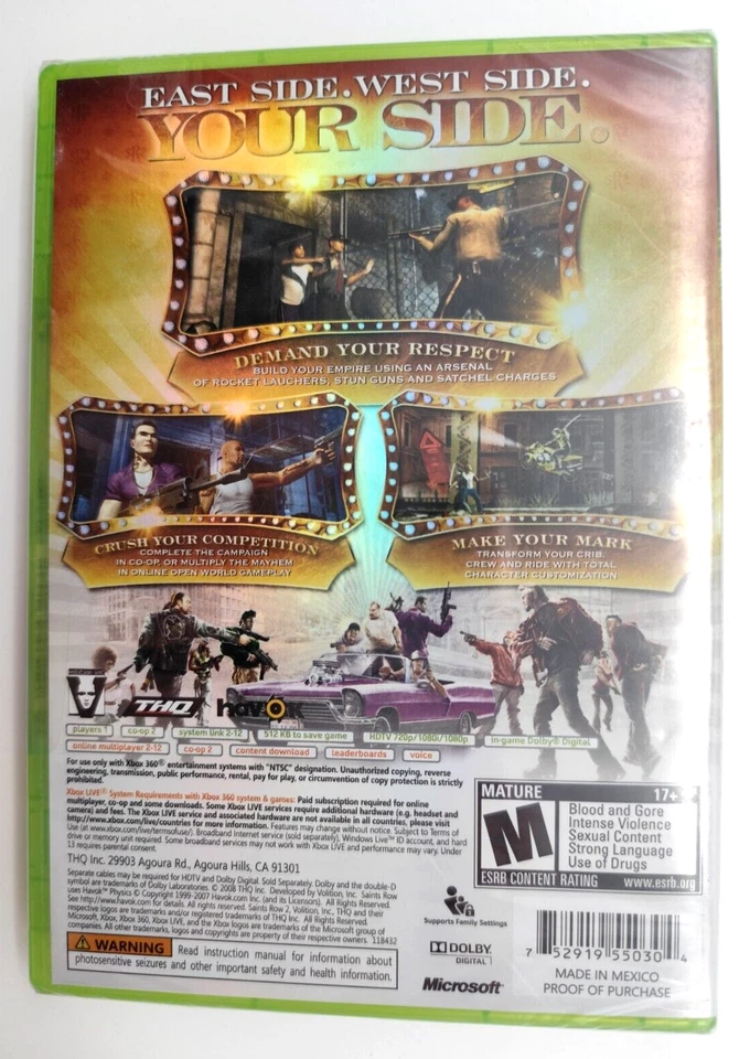 Saints Row 2 (Microsoft Xbox 360, 2008) BRAND NEW Factory Sealed Holo Cover! - Image 2 of 4