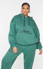 PRETTYLITTLETHING Plus Oversized Graphic Print Pocket Front Hoodie-GRN,4X NEW