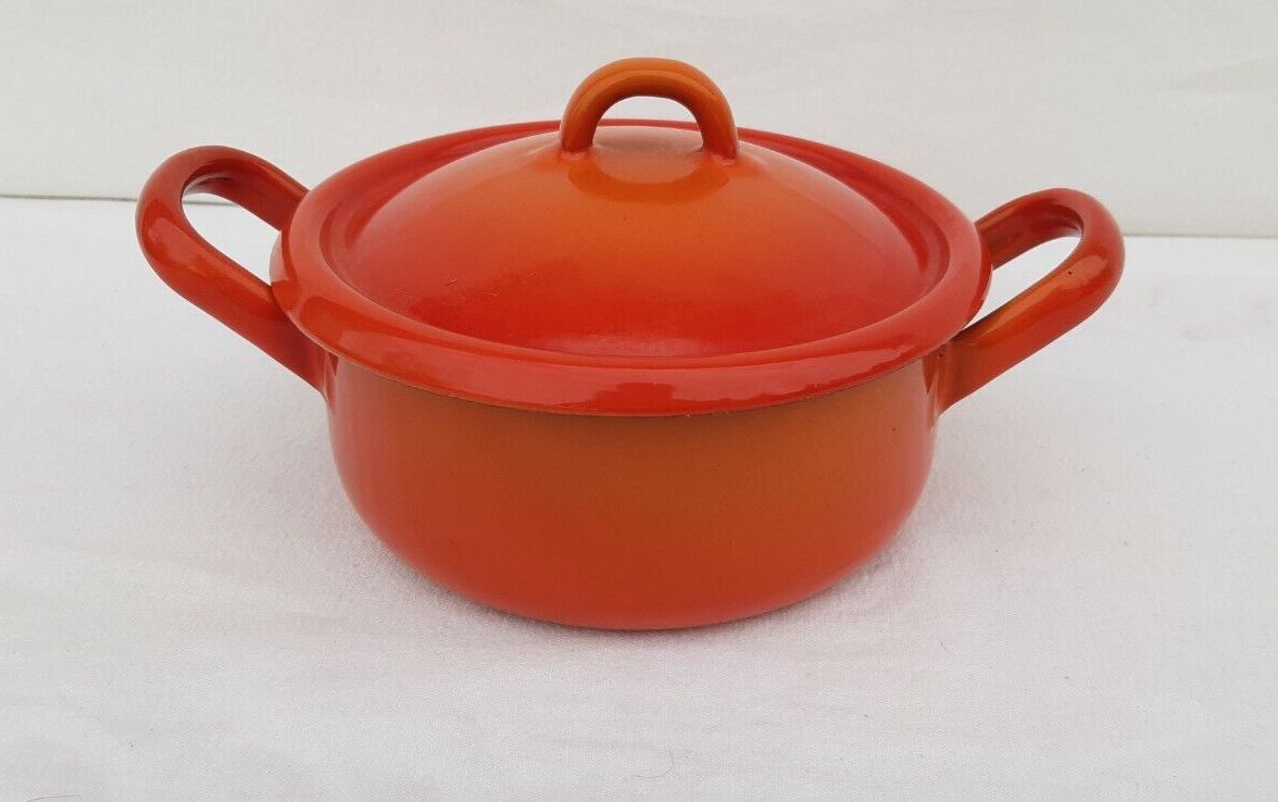 PETITE COCOTTE MARMITE Casserole émaillée, Petit Faitout émaillé orange Vintage EUR 13,00 - FR