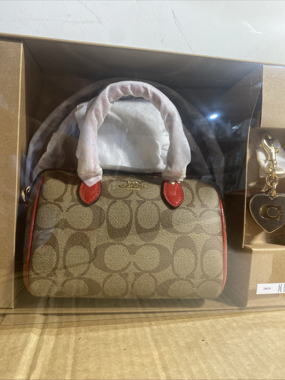 Coach Mini Rowan Crossbody with Hearts Key Ring in Signature Print CN751