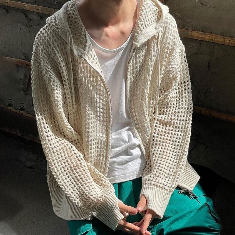 Unisex Hollow Out Knit Cardigan Hoodie Sweater Zip Jumper Unisex Hollow Out Knit Cardigan Hoodie Sweater Zip Jumper