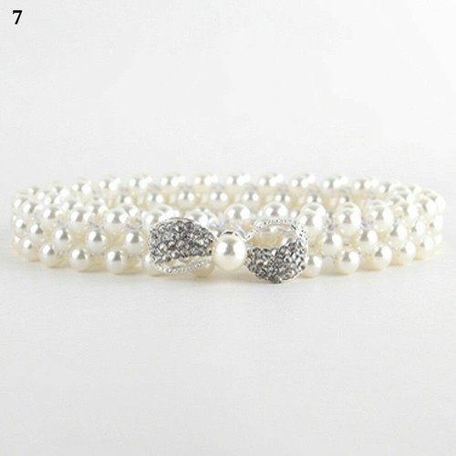 Women Ladies Crystal Beads Chain Belt Stretchy Flower Buckle Corset Waistband - Picture 9 of 14