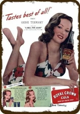 1945 RC ROYAL CROWN COLA GENE TIERNEY Vintage Look DECORATIVE REPLICA METAL SIGN