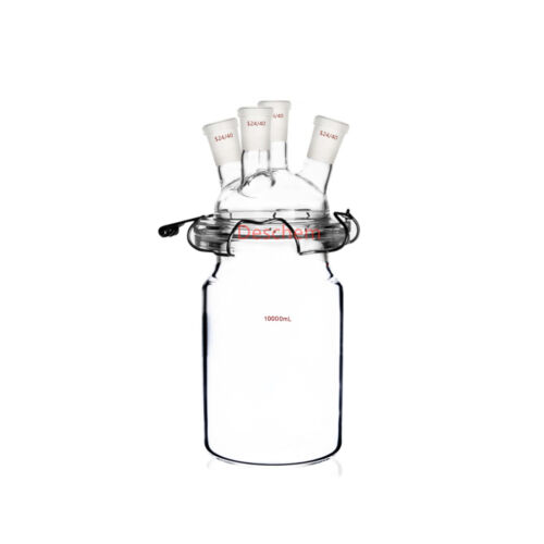 24/40 Glass Cylindrical Reactor 4-Neck Flat Bottom Lab Reaction Tank Four Necks - Picture 8 of 9