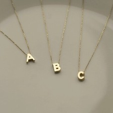 14k Solid Gold Initial Necklace Personalized Letter Alphabet Pendant Necklace